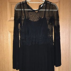 Black Dress with lace sleeves and neckline